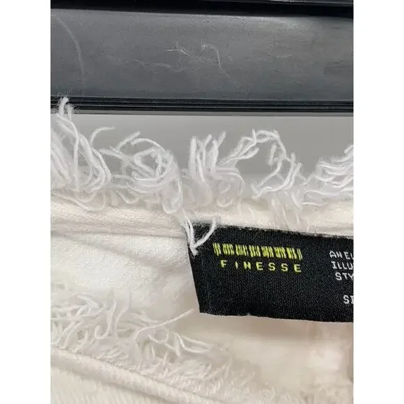 FINESSE Women's White V Frayed Cinched Waist Pull-On Flare Pants SZ XS - Picture 9 of 12